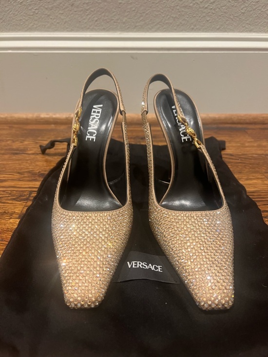 Versace Shoes - Versace Champagne Crystal Slingback Heels